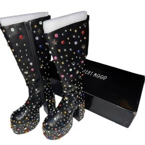 Dolls Kill Current Mood Studded Black Knee-High Boots new no box size 7